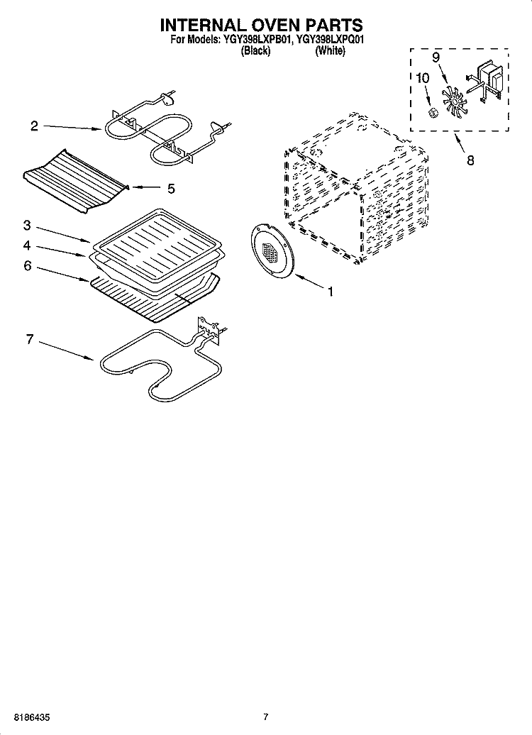 INTERNAL OVEN PARTS Diagram and Parts List for YGY398LXPB01  Whirlpool Range