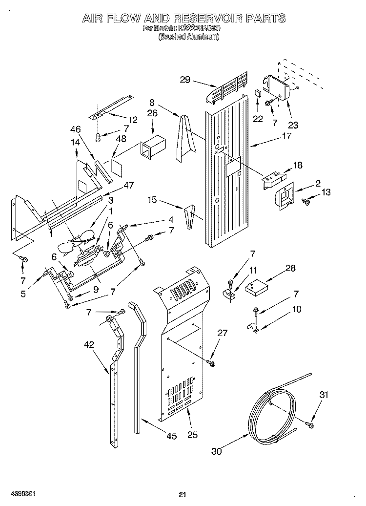 AIR FLOW AND RESERVOIR Diagram and Parts List for KSSS36FJX00  KitchenAid Refrigerator