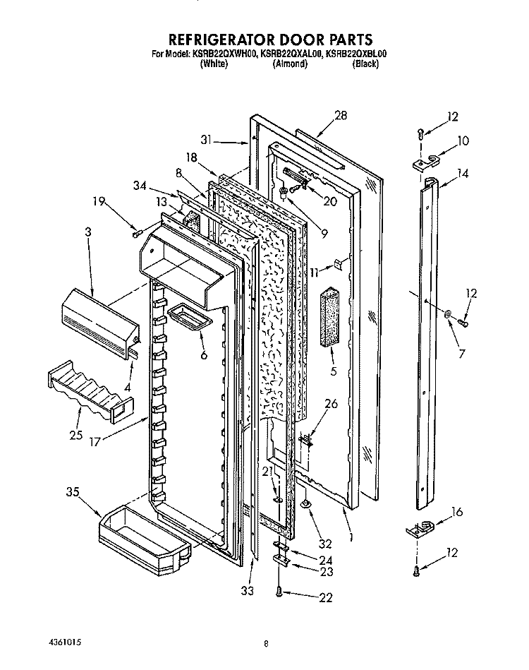 REFRIGERATOR DOOR Diagram and Parts List for KSRB22QXBL00  KitchenAid Refrigerator
