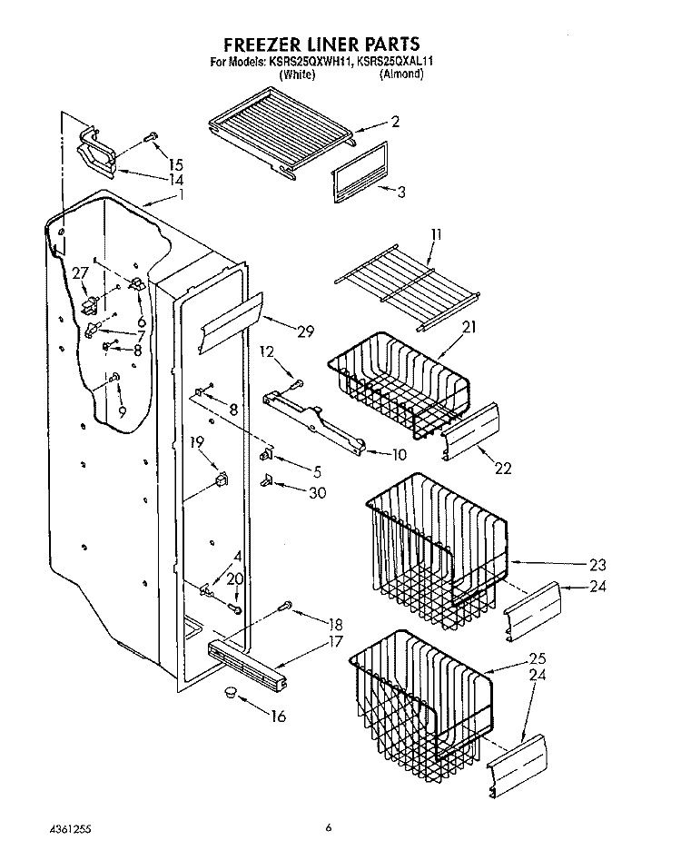 FREEZER LINER Diagram and Parts List for KSRS25QXAL11  KitchenAid Refrigerator