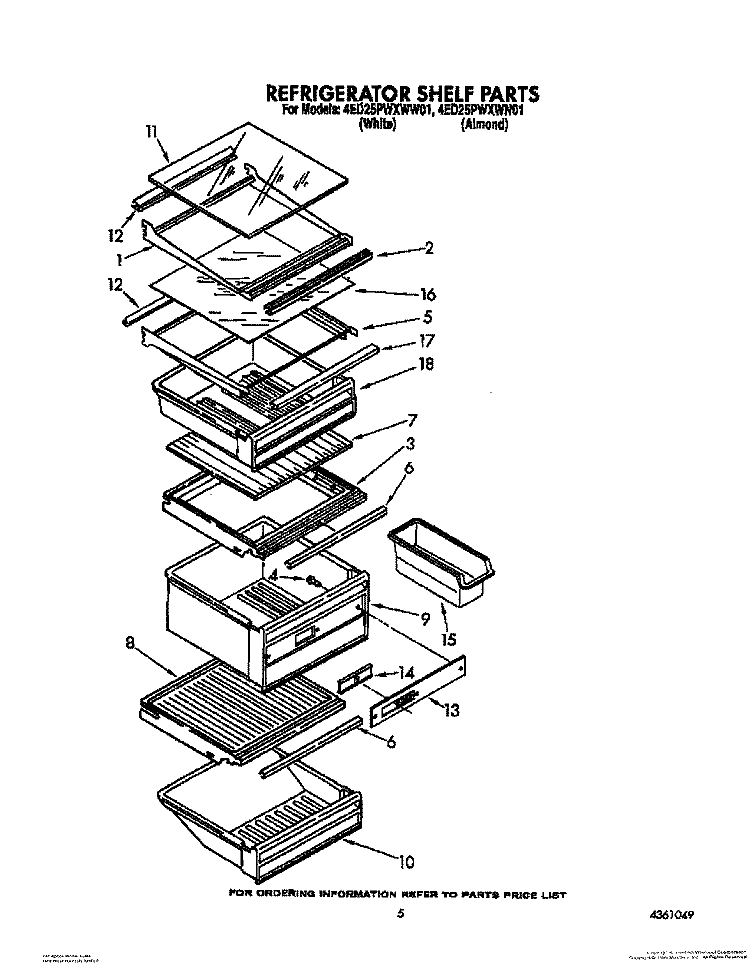 REFRIGERATOR SHELF Diagram and Parts List for 4ED25PWXWN01  Whirlpool Refrigerator
