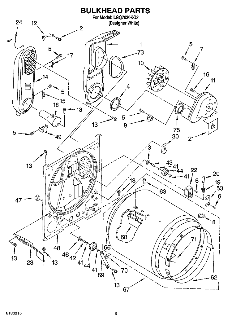 BULKHEAD PARTS Diagram and Parts List for LGQ7030KQ2  Whirlpool Dryer