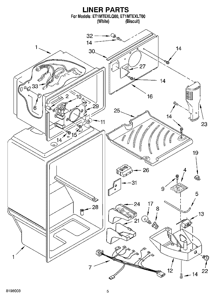 LINER Diagram and Parts List for ET1MTEXLT00  Whirlpool Refrigerator