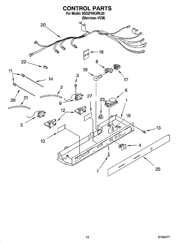 CONTROL PARTS Diagram and Parts List for 6ED2FHKXRL00  Whirlpool Refrigerator