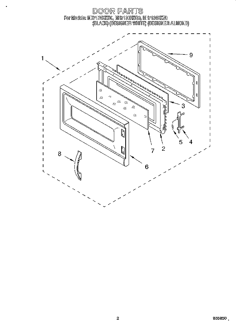 DOOR Diagram and Parts List for MH7130XEB0  Whirlpool Microwave