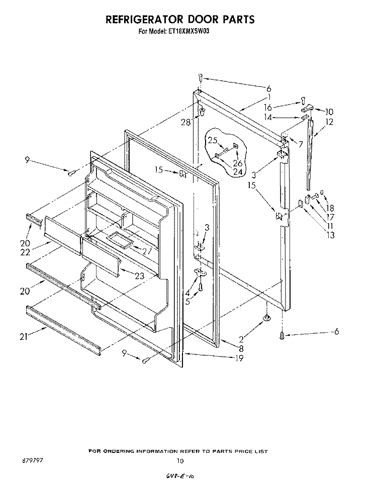 REFRIGERATOR DOOR Diagram and Parts List for ET18XMXSW03  Whirlpool Refrigerator
