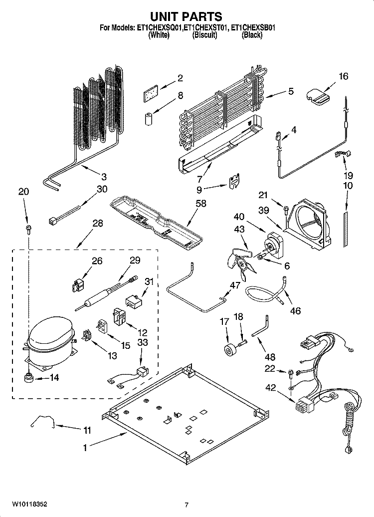 UNIT PARTS Diagram and Parts List for ET1CHEXSQ01  Whirlpool Refrigerator