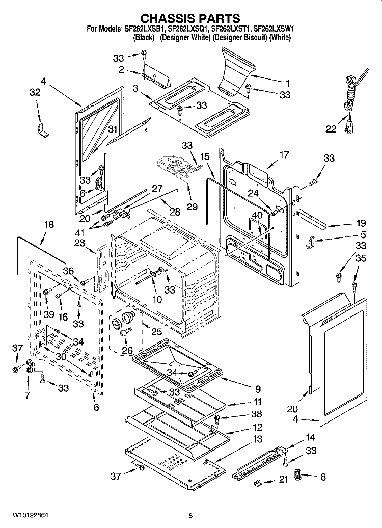 CHASSIS PARTS Diagram and Parts List for SF262LXSQ1  Whirlpool Range