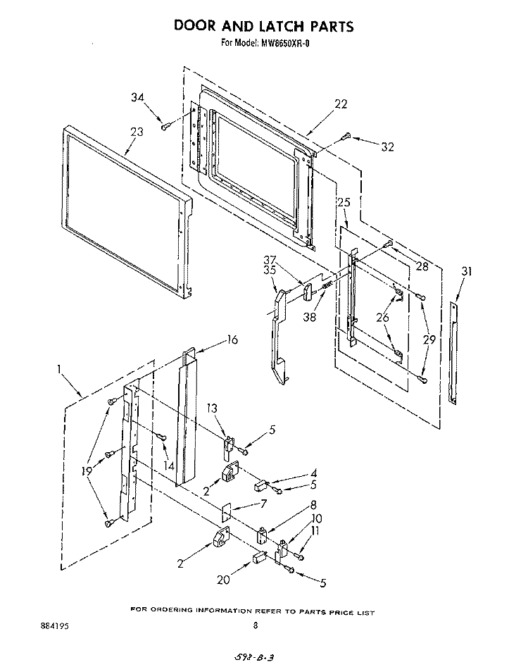 DOOR AND LATCH Diagram and Parts List for MW8650XR0  Whirlpool Microwave