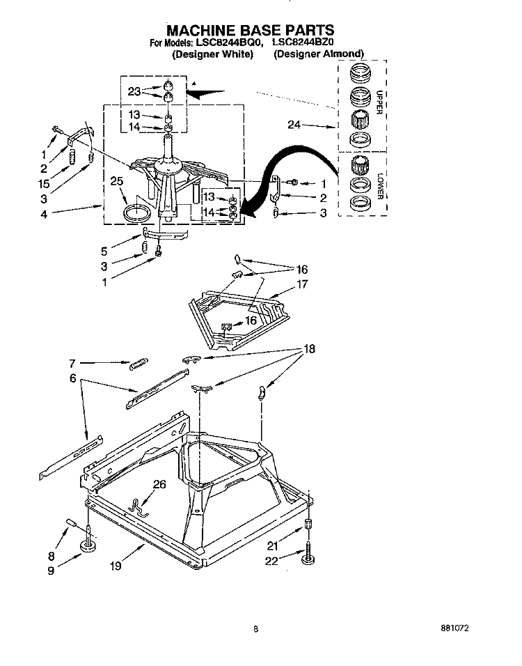 MACHINE BASE Diagram and Parts List for LSC8244BZ0  Whirlpool Washer