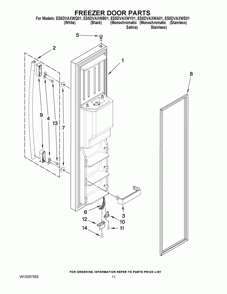FREEZER DOOR PARTS Diagram and Parts List for ES5DVAXWS01  Whirlpool Refrigerator