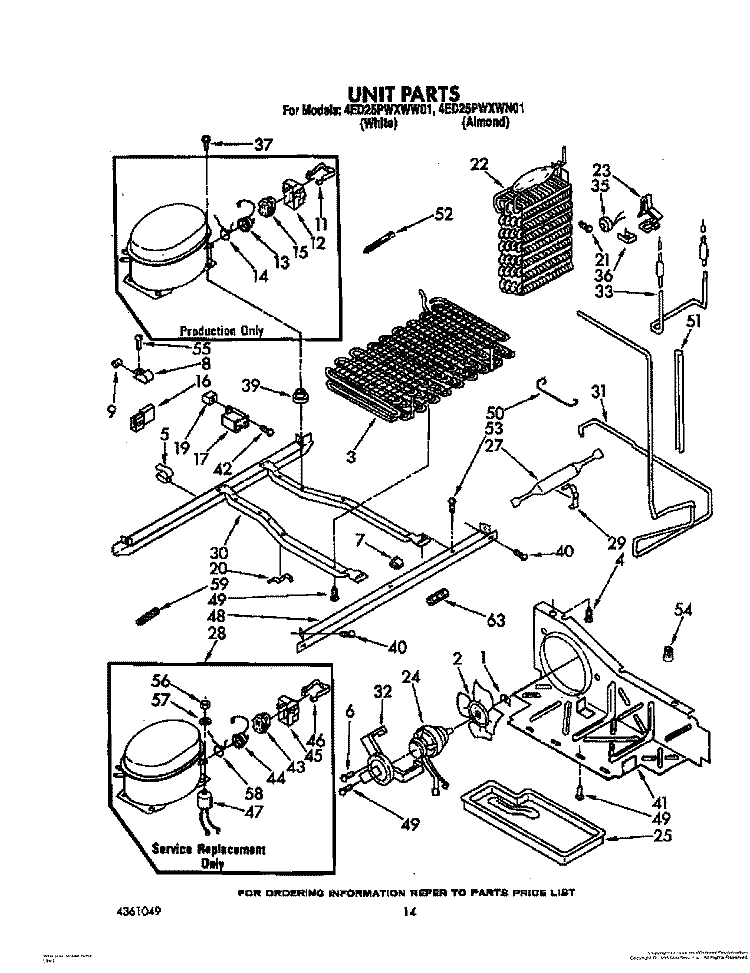 UNIT Diagram and Parts List for 4ED25PWXWN01  Whirlpool Refrigerator