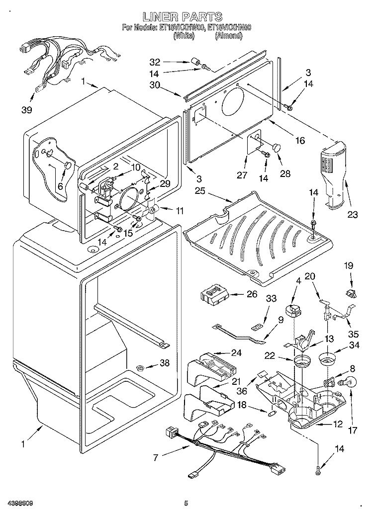 LINER Diagram and Parts List for ET18VKXHW00  Whirlpool Refrigerator