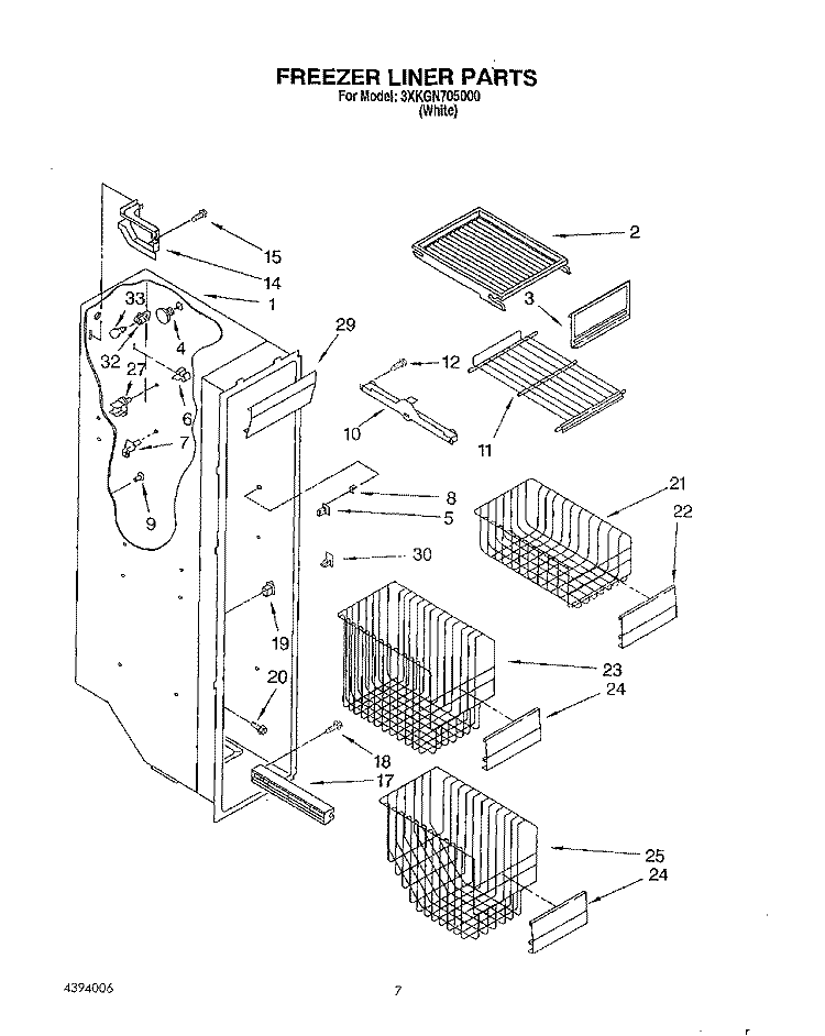 FREEZER LINER Diagram and Parts List for 3XKGN705000  Whirlpool Refrigerator