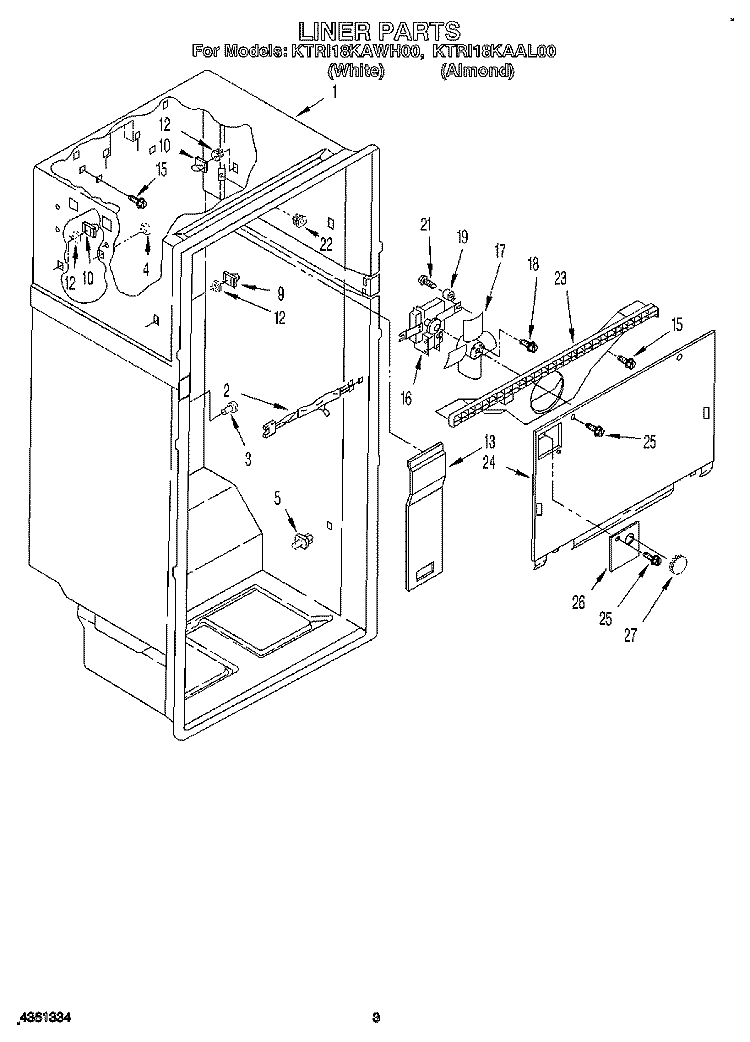 LINER Diagram and Parts List for KTRI18KAWH00  Whirlpool Refrigerator