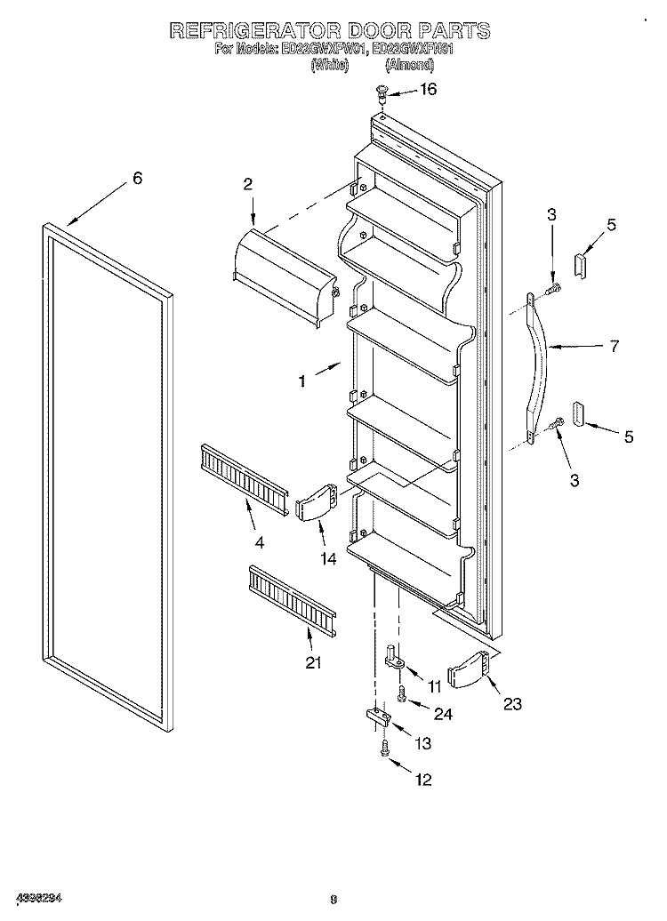 REFRIGERATOR DOOR Diagram and Parts List for ED22GWXFW01  Whirlpool Refrigerator