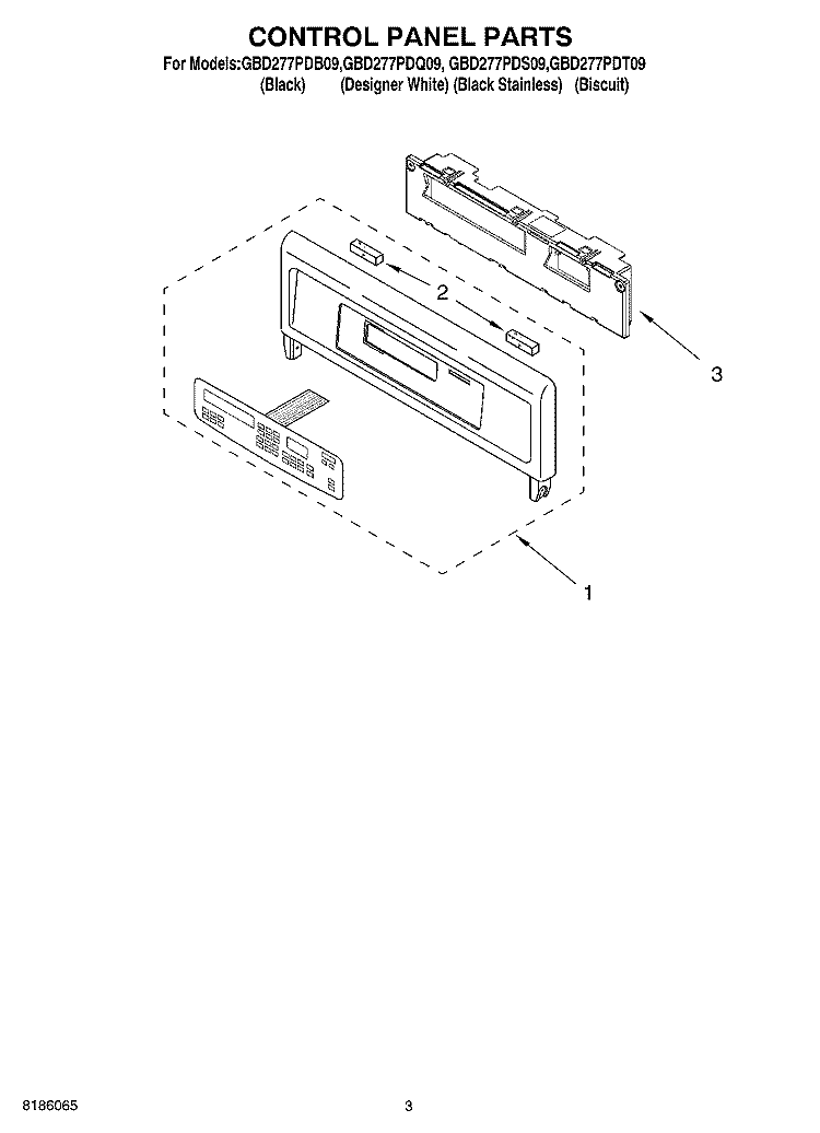 CONTROL PANEL PARTS Diagram and Parts List for GBD277PDT09  Whirlpool Wall Oven