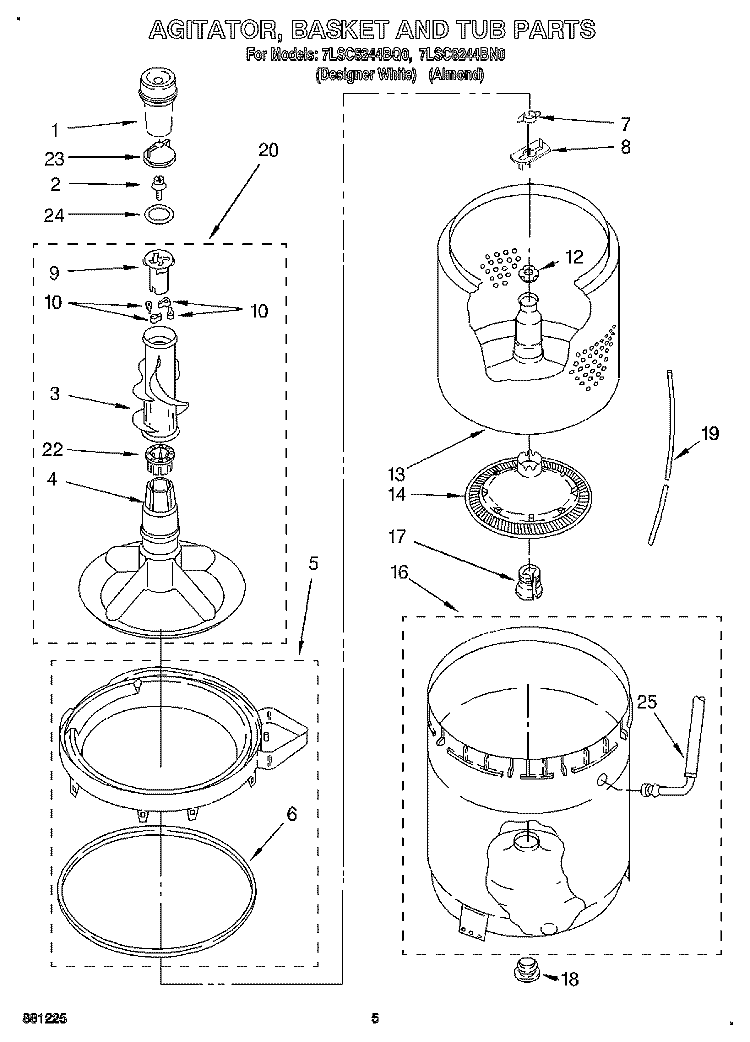 AGITATOR, BASKET AND TUB Diagram and Parts List for 7LSC8244BQ0  Whirlpool Washer