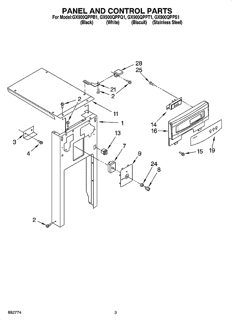 PANEL AND CONTROL PARTS Diagram and Parts List for GX900QPPS1  Whirlpool Trash Compactor