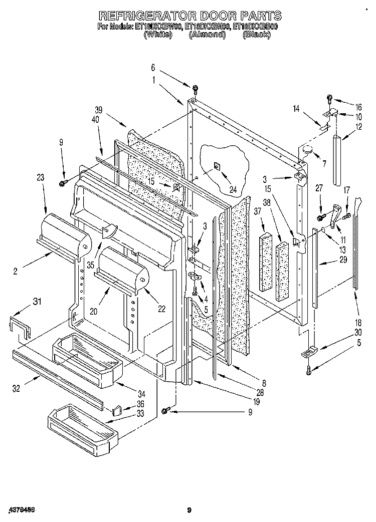 REFRIGERATOR DOOR Diagram and Parts List for ET18DKXBB00  Whirlpool Refrigerator