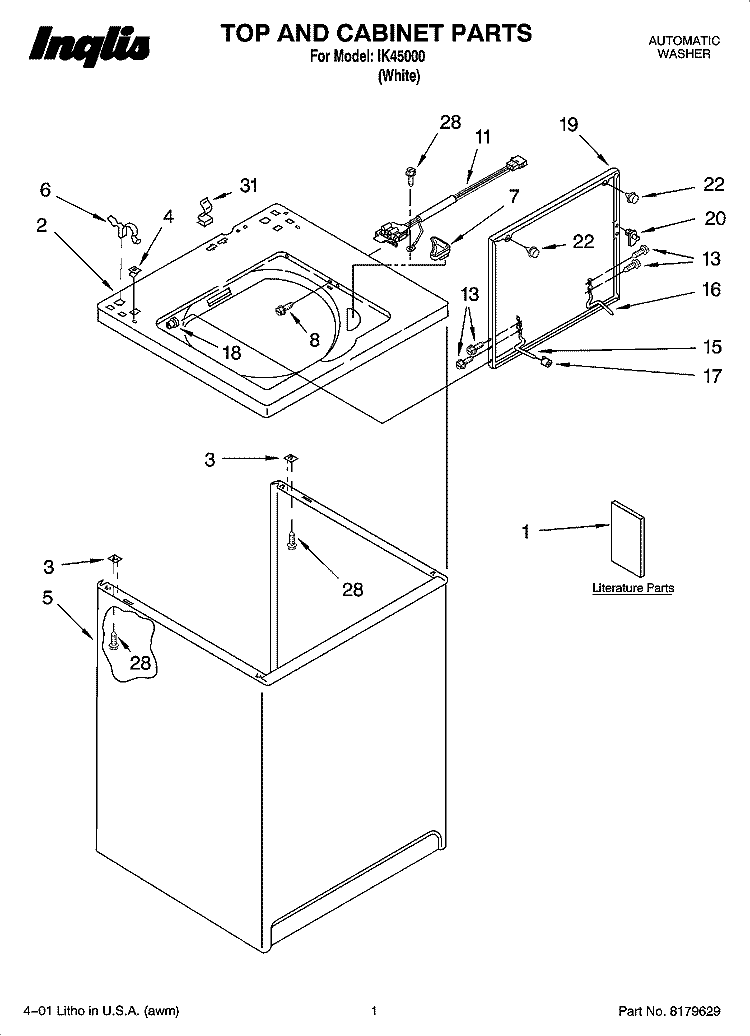 TOP AND CABINET PARTS Diagram and Parts List for IK45000  Inglis Washer