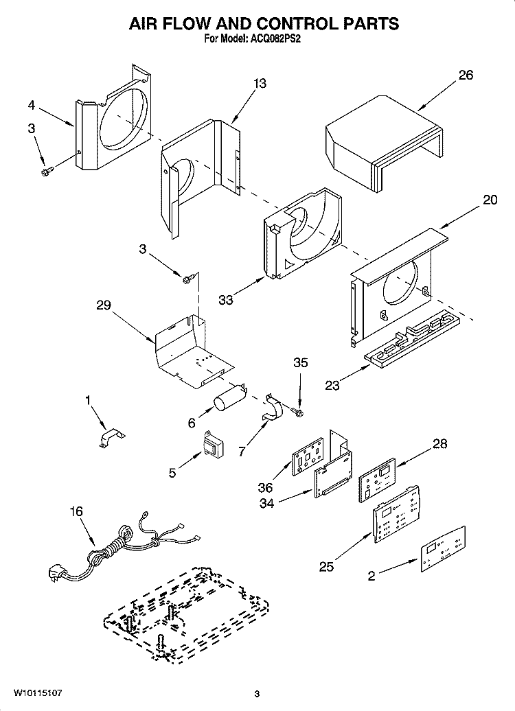 AIR FLOW AND CONTROL PARTS Diagram and Parts List for ACQ082PS2  Whirlpool Air Conditioner