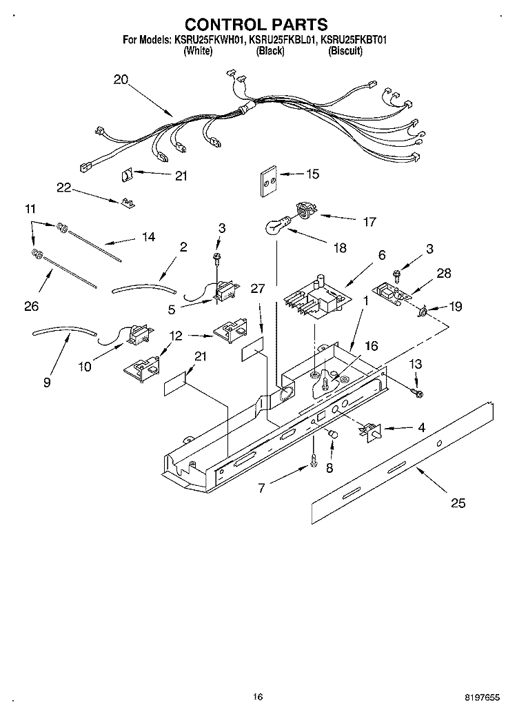 CONTROL Diagram and Parts List for KSRU25FKWH01  KitchenAid Refrigerator