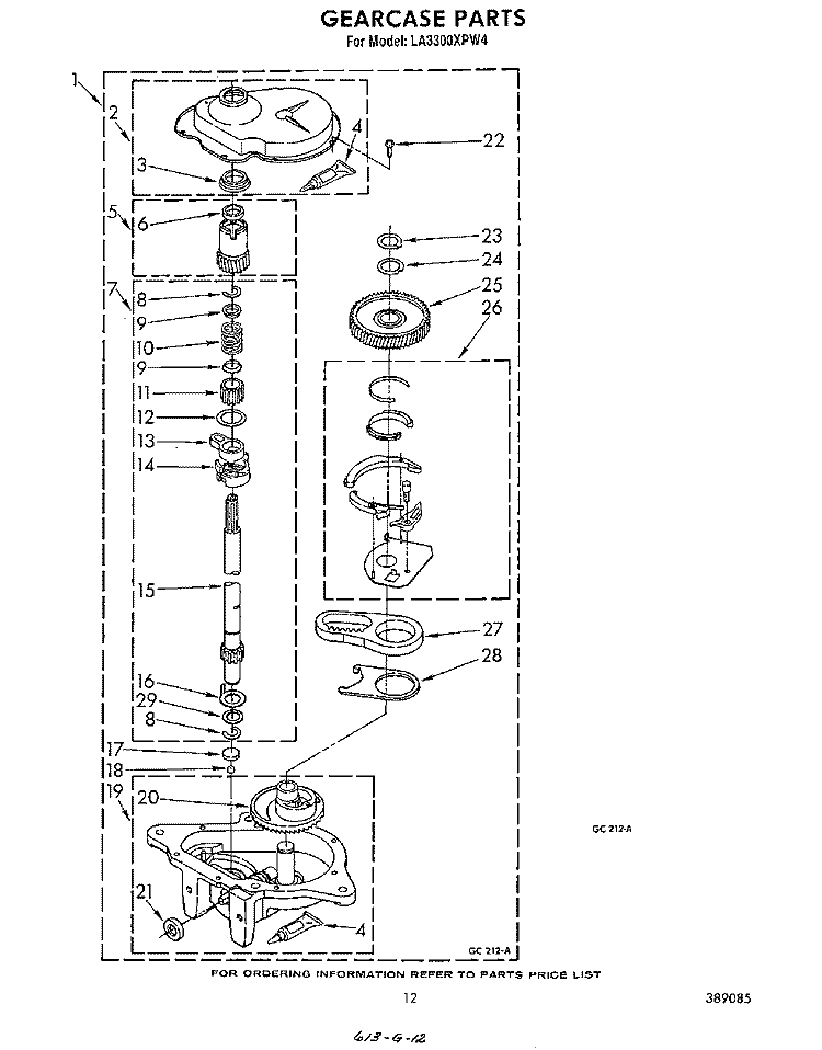 GEARCASE Diagram and Parts List for LA3300XPW4  Whirlpool Washer