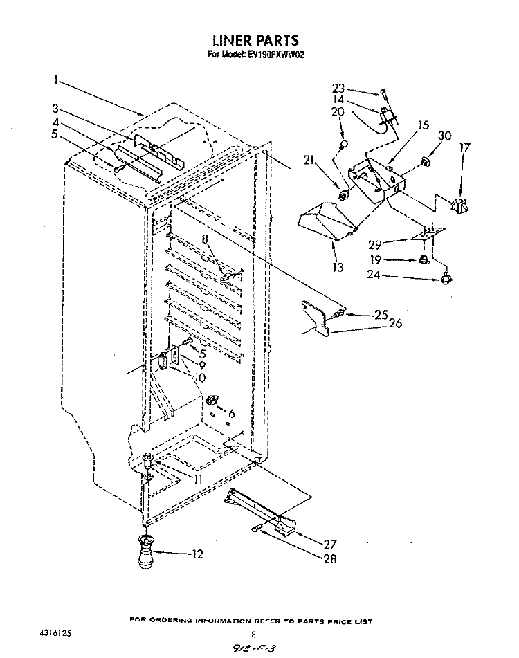 LINER Diagram and Parts List for EV190FXWW02  Whirlpool Freezer