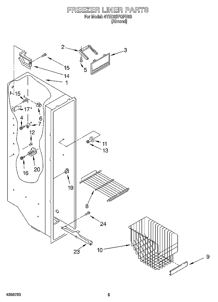 FREEZER LINER Diagram and Parts List for 4YED22PQFN03  Whirlpool Refrigerator