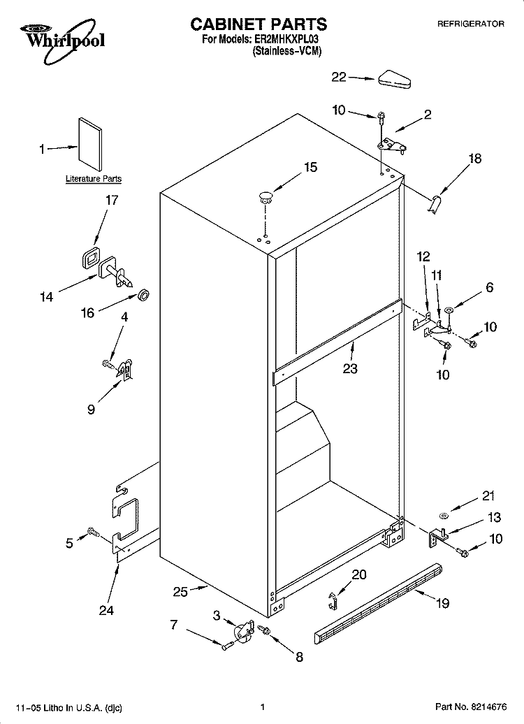 CABINET PARTS Diagram and Parts List for ER2MHKXPL03  Whirlpool Refrigerator