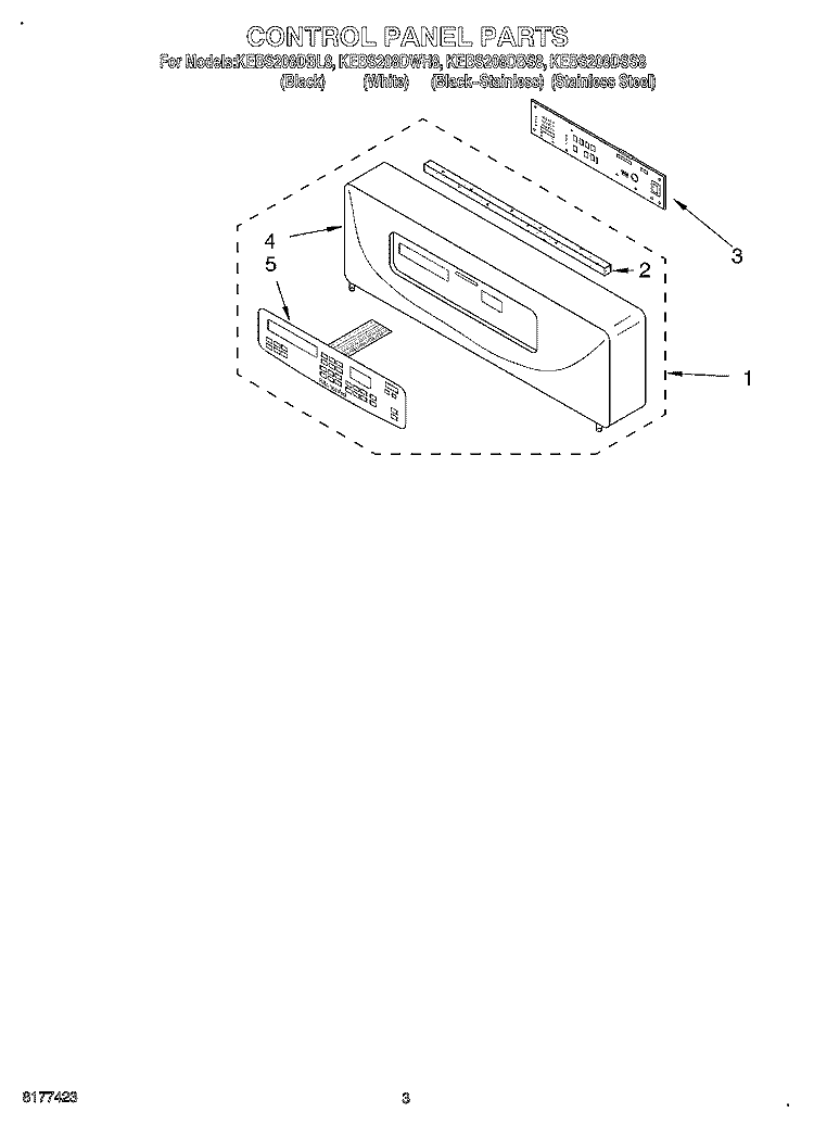CONTROL PANEL, LITERATURE Diagram and Parts List for KEBS208DSS8  KitchenAid Wall Oven