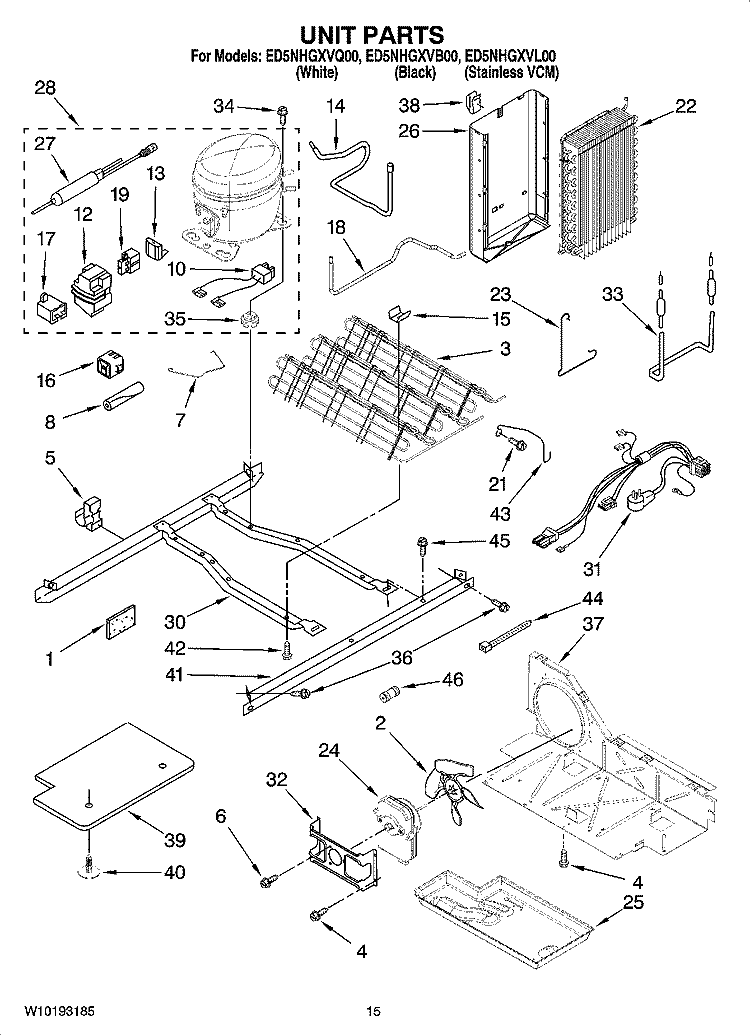 UNIT PARTS Diagram and Parts List for ED5NHGXVQ00  Whirlpool Refrigerator
