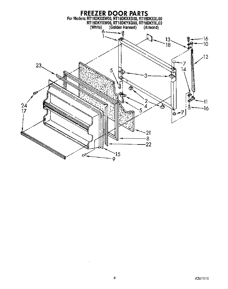 FREEZER DOOR Diagram and Parts List for RT18DKYXW00  Roper Refrigerator