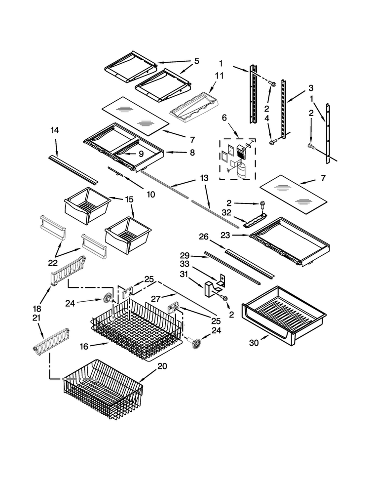 Shelf Parts Diagram and Parts List for KBWS19KCWH00  KitchenAid Refrigerator