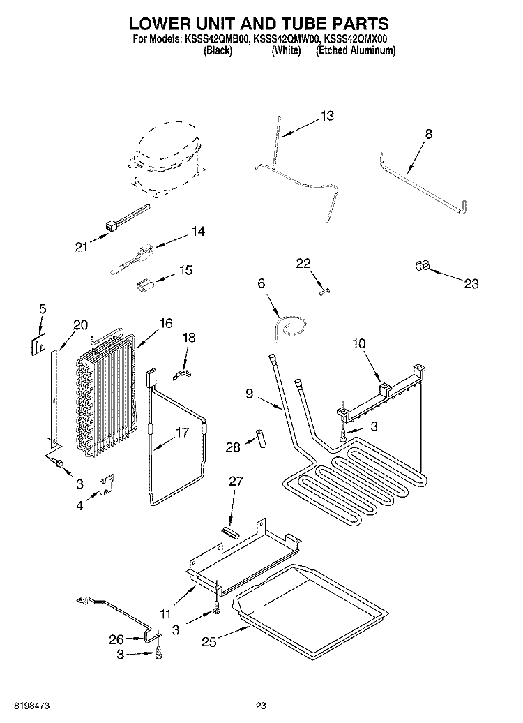 LOWER UNIT AND TUBE PARTS Diagram and Parts List for KSSS42QMB00  KitchenAid Refrigerator