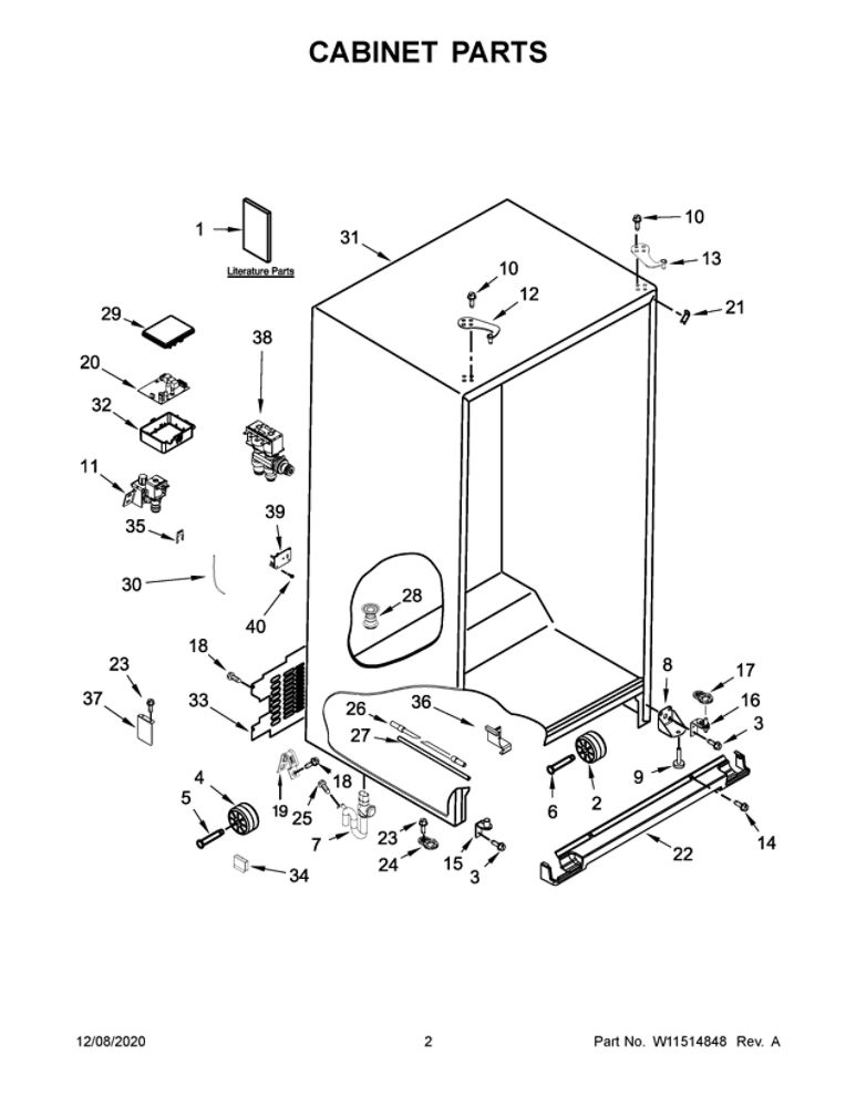 Cabinet Parts Diagram and Parts List for WRS970CIHZ01  Whirlpool Refrigerator