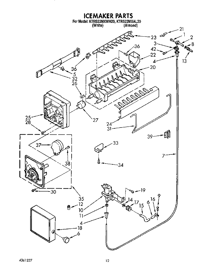 ICEMAKER Diagram and Parts List for KTRS22MXWH20  KitchenAid Refrigerator