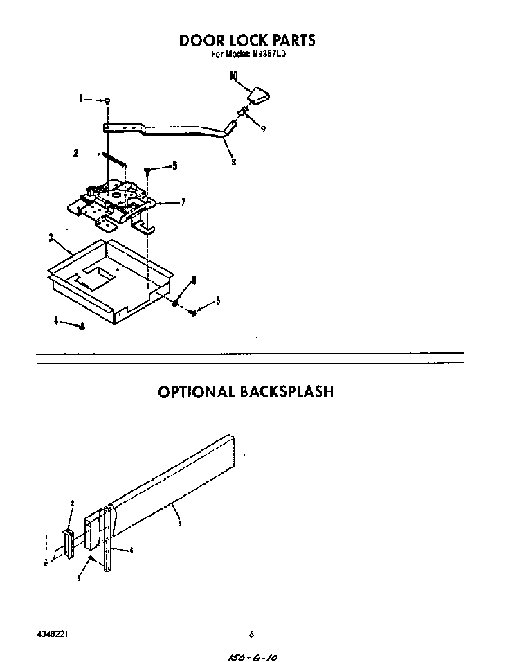 Door Lock Diagram and Parts List for N9357*0  Roper Range
