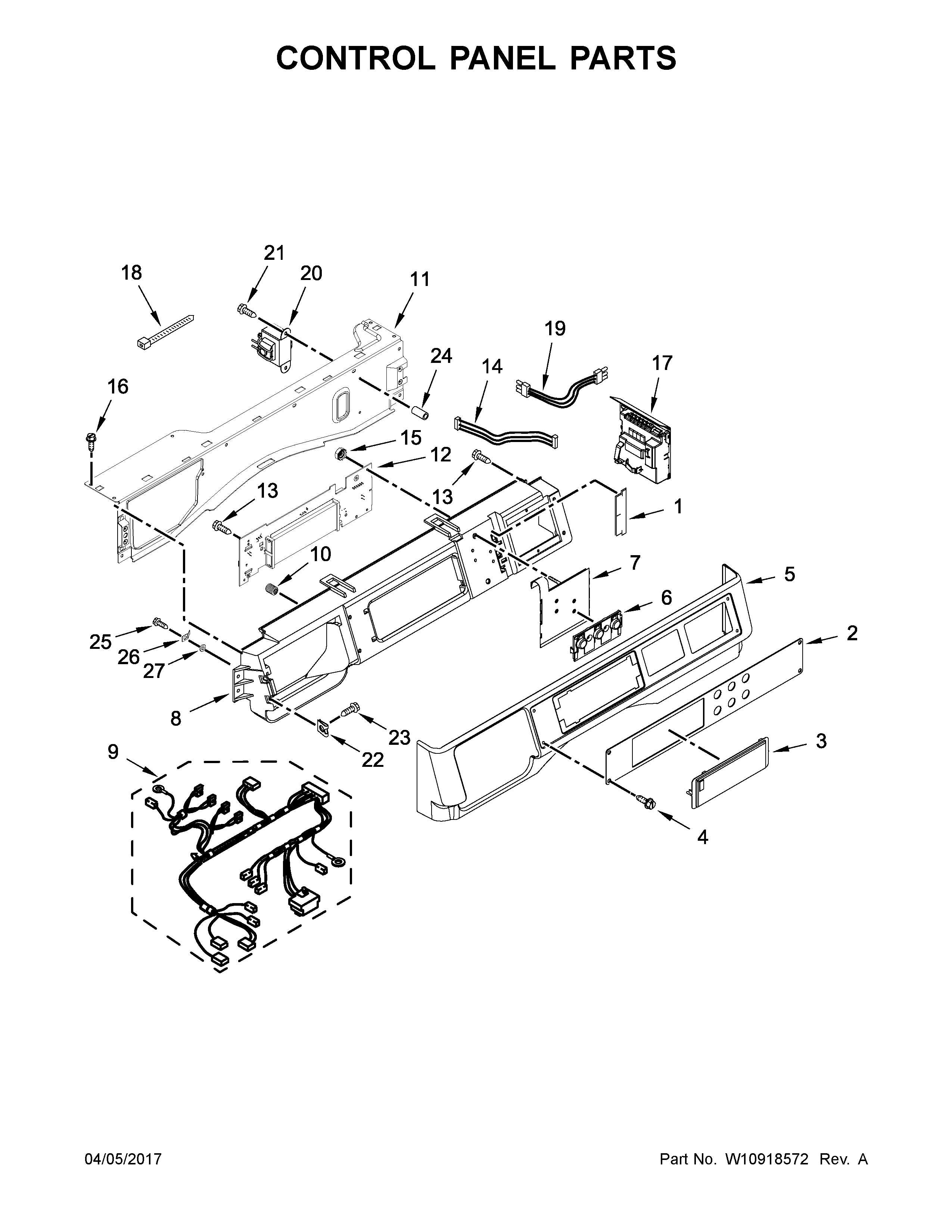 Control Panel Parts Diagram and Parts List for 11041942710  Kenmore Washer