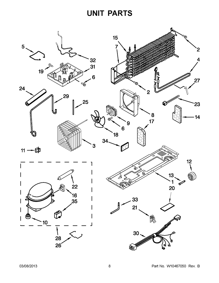UNIT PARTS Diagram and Parts List for W8TXNGMWQ03  Whirlpool Refrigerator