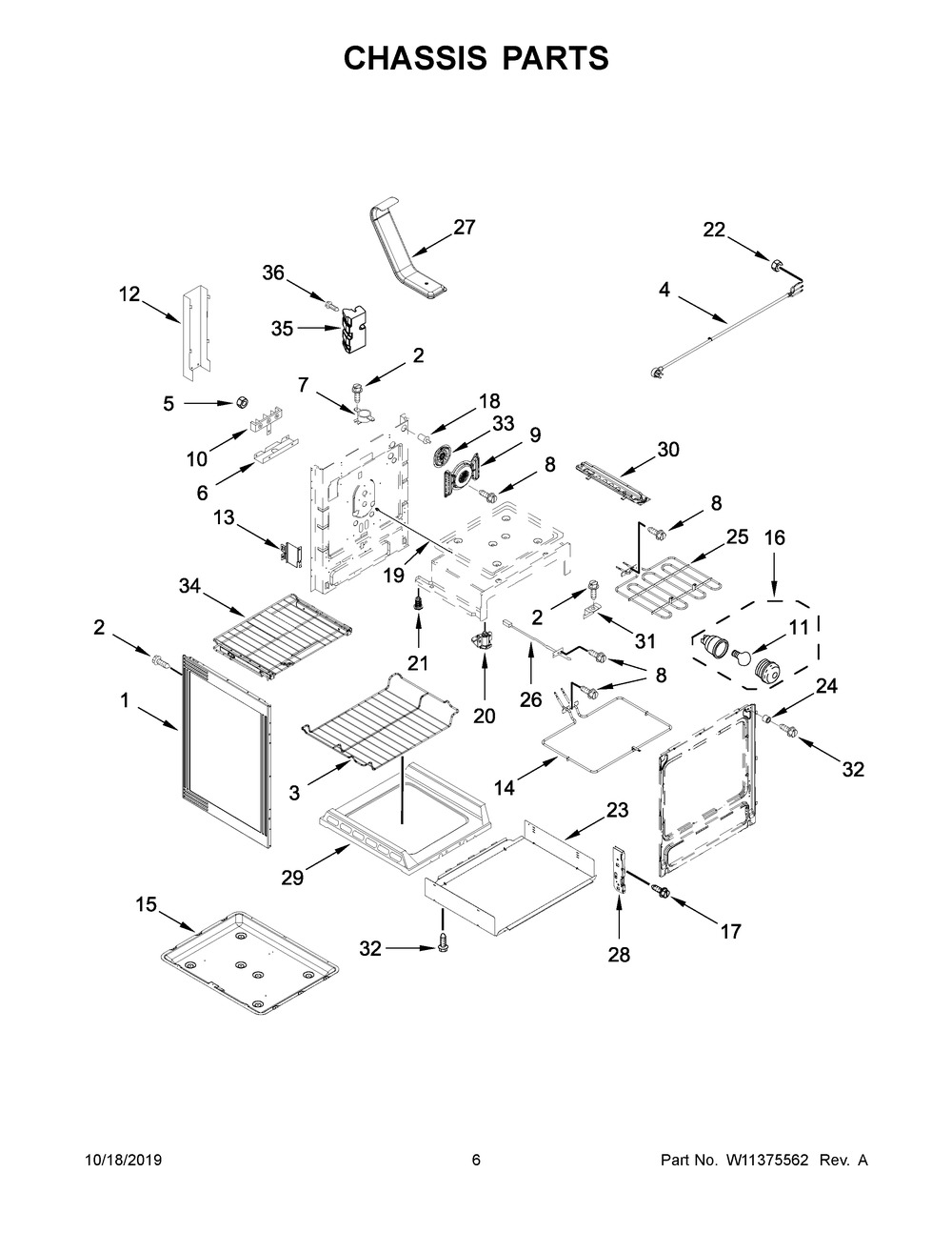 Chassis Parts Diagram and Parts List for YKFEG500EWH3  Whirlpool Range