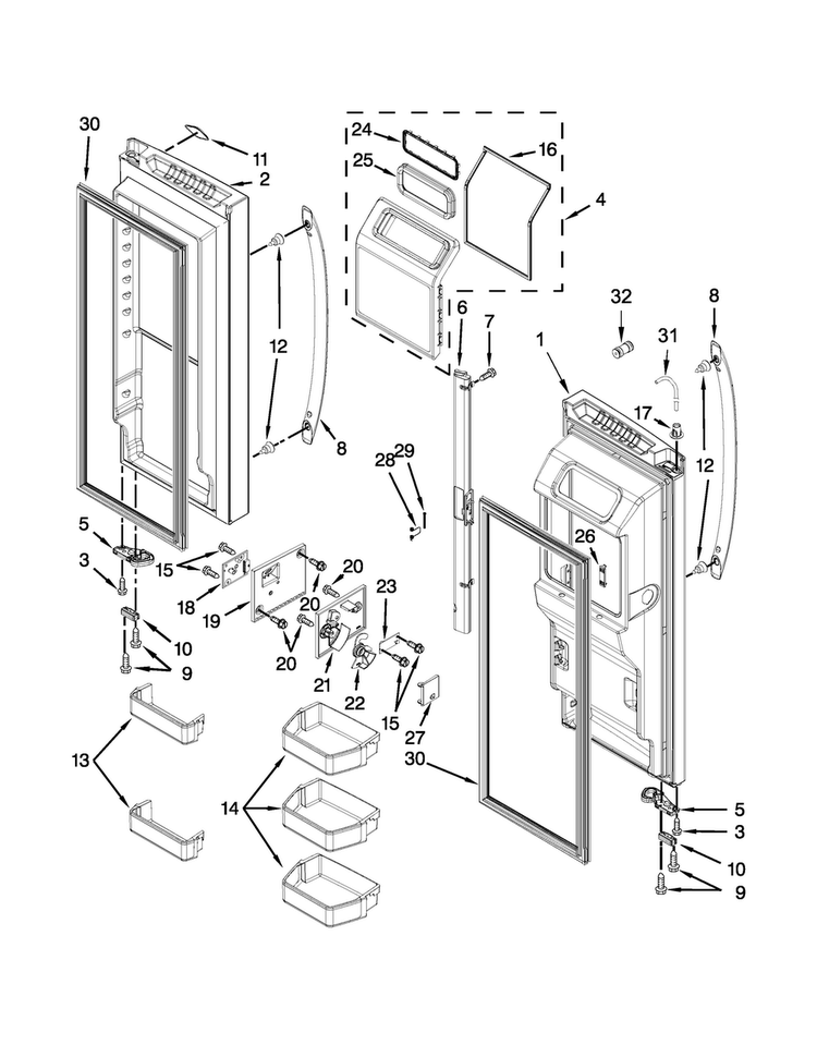 Refrigerator Door Parts Diagram and Parts List for WRF991BOOM00  Whirlpool Refrigerator