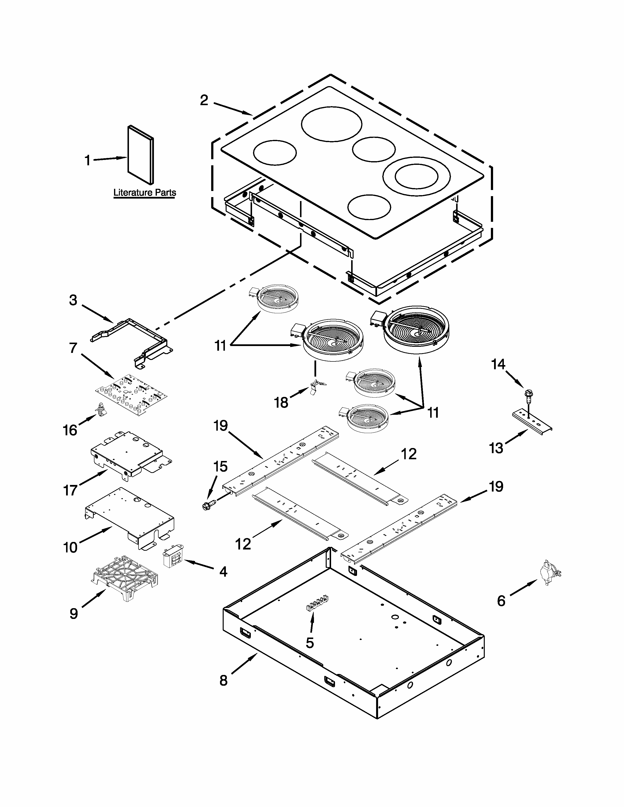 Cooktop Parts Diagram and Parts List for ICR655DB00  Whirlpool Cooktop