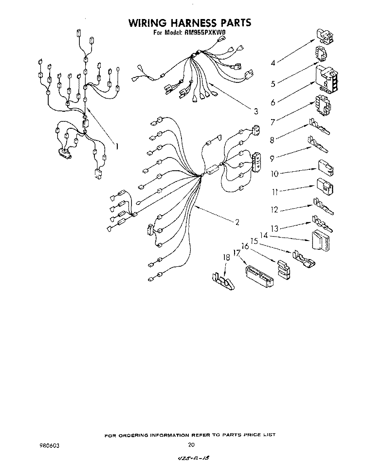 WIRING HARNESS Diagram and Parts List for RM955PXKW0  Whirlpool Microwave Oven Combo