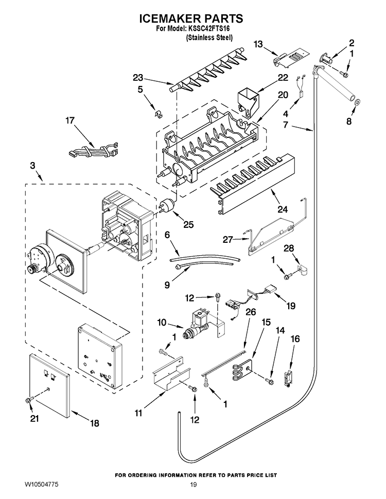ICEMAKER PARTS Diagram and Parts List for KSSC42FTS16  KitchenAid Refrigerator