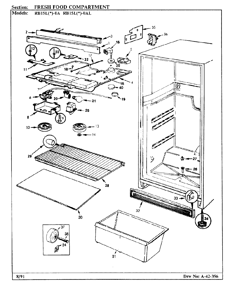 03 - Fresh Food Compartment Diagram and Parts List for RB15LA-0A  Whirlpool Refrigerator