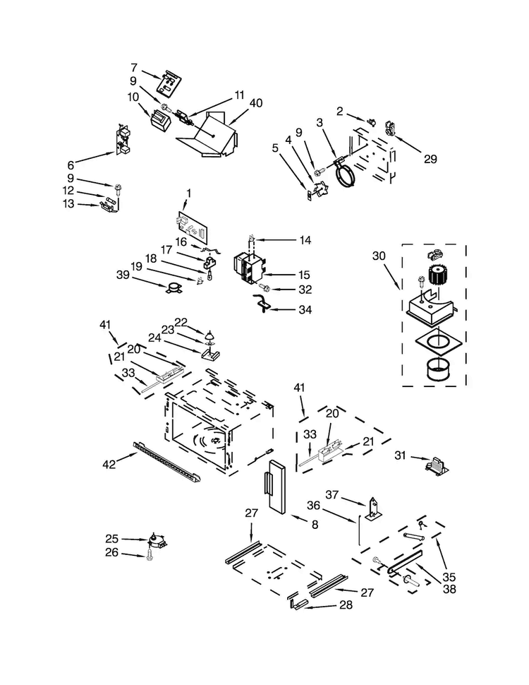 Cabinet And Stirrer Parts Diagram and Parts List for KOCE500EBL00  KitchenAid Microwave