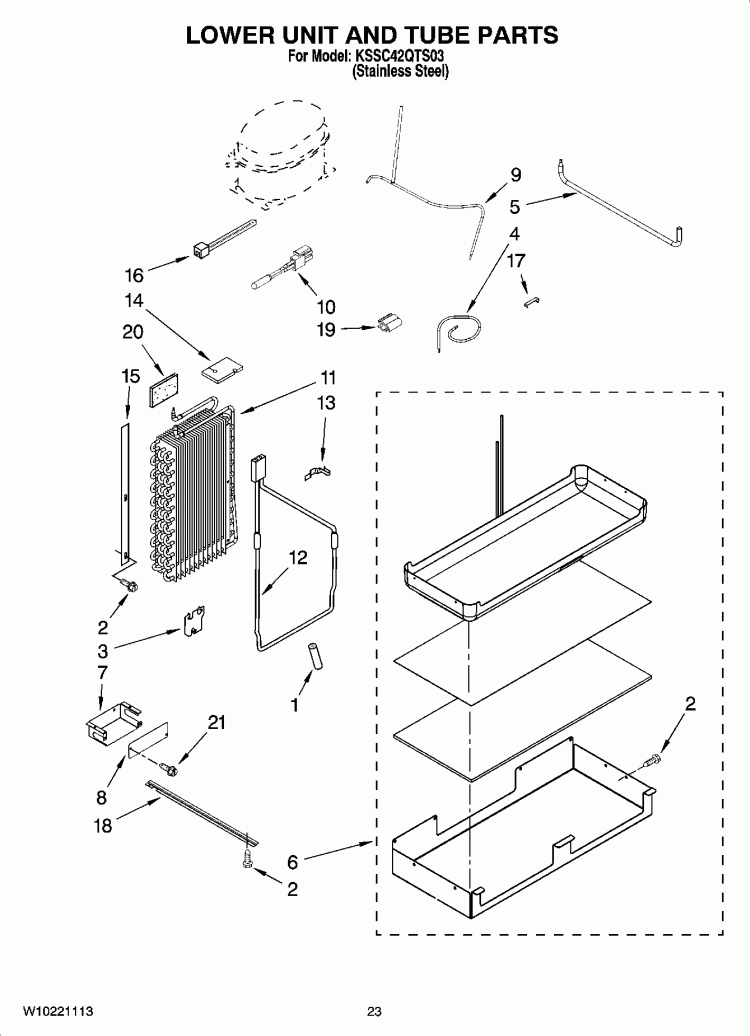 LOWER UNIT AND TUBE PARTS Diagram and Parts List for KSSC42QTS03  KitchenAid Refrigerator