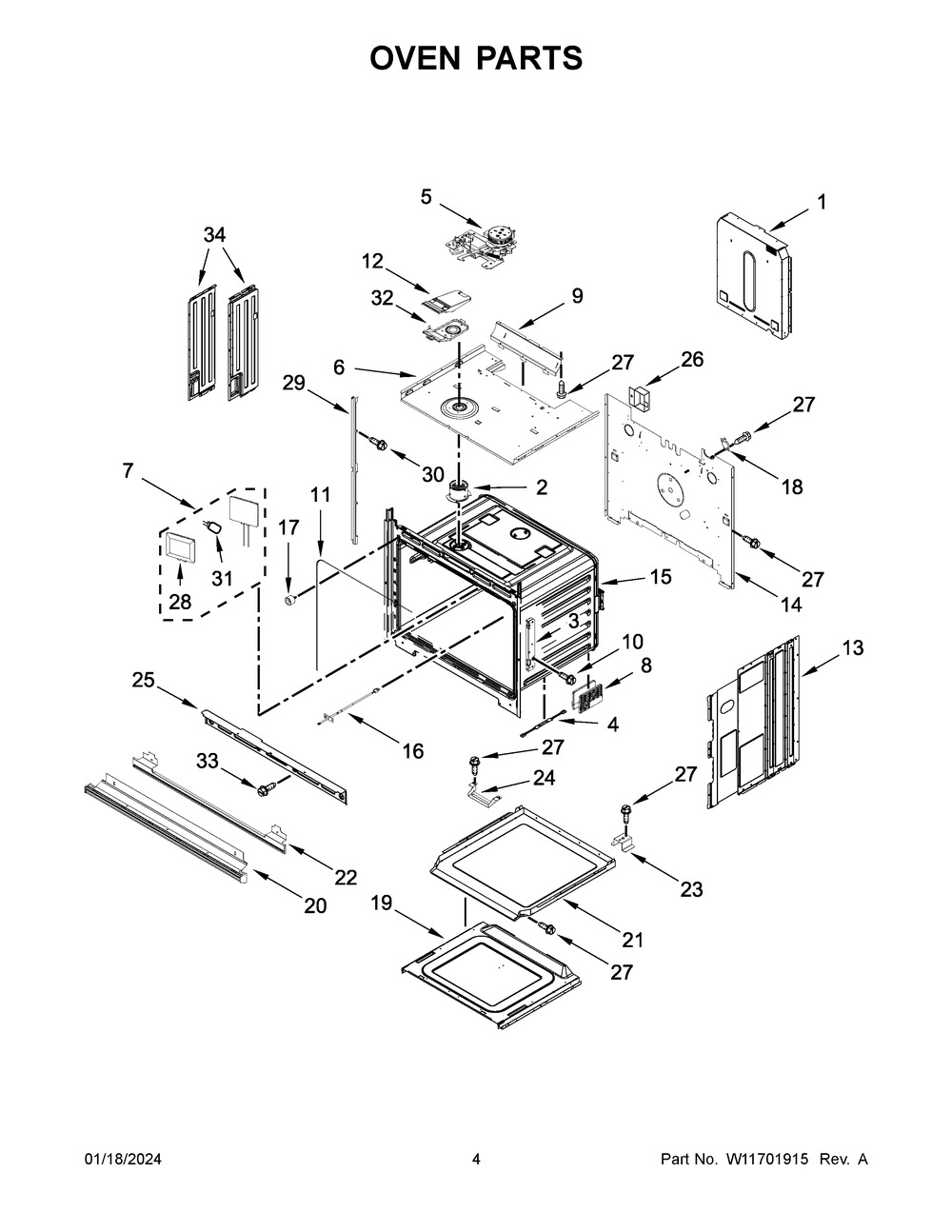 Oven Parts Diagram and Parts List for KOES527PSS00  KitchenAid Wall Oven